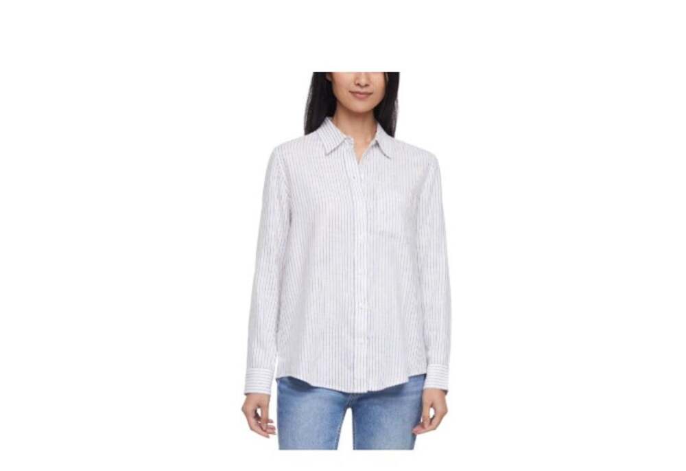 Gap Women's Linen Blend Button-Down Blue Stripe Size XS
